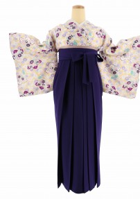 卒業式着物[シック]カラシに白紫の丸菊、紫の橘No.113